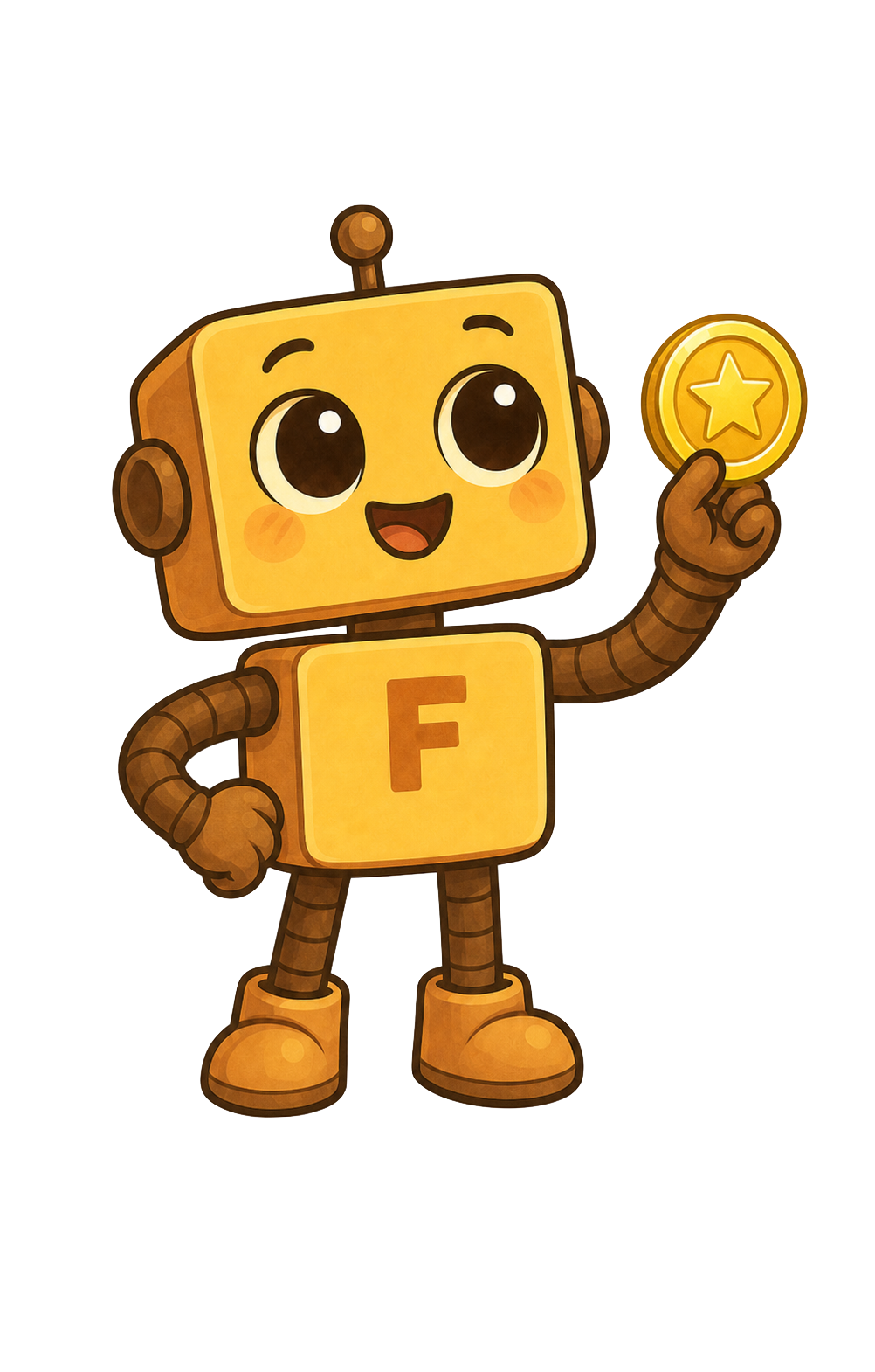 Finny holding a coin